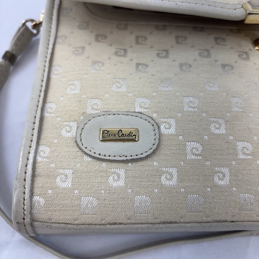 Vintage Pierre Cardin Ivory Embossed Canvas Leather Clutch